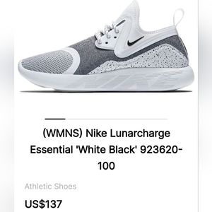 (WMNS) Nike Lunarcharge Essential 'White Black' 923620-100. Size 9